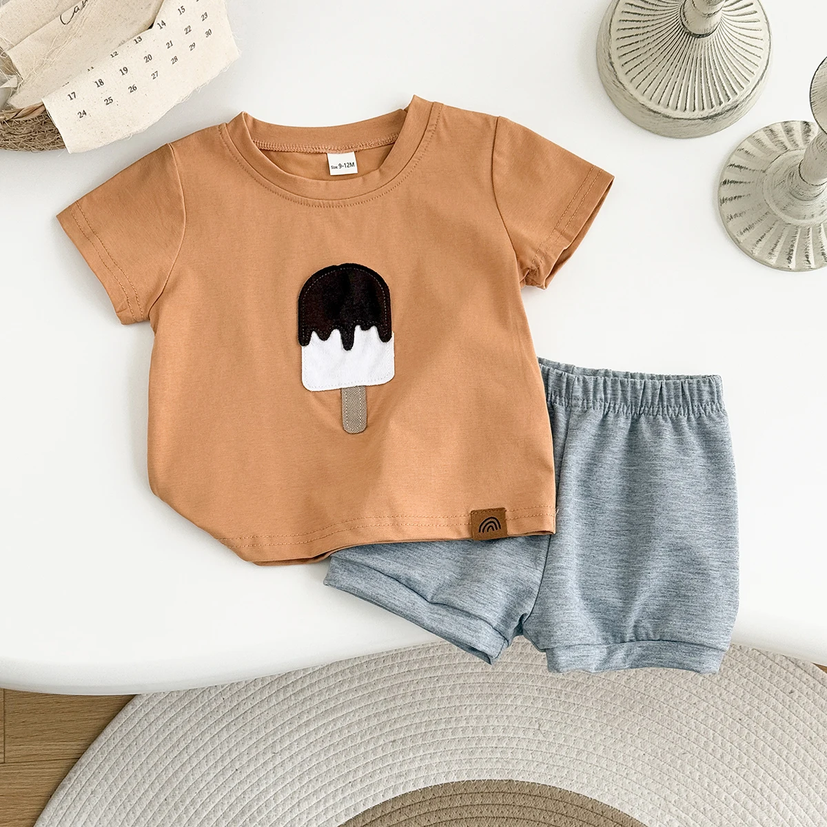 Baby 2Pcs Baby Clothes Ice Cream Patchwork Hot Selling Casual T-Shirts+Shorts Boy Girl Infant Sets Toddler Summer Kids Clothes