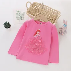 2024 Tee Shirt for Girl Clothing Long Sleeves for Children's T-shirt Girls Long Sleeve Tops Quality Cotton Frozen Elsa Clothes