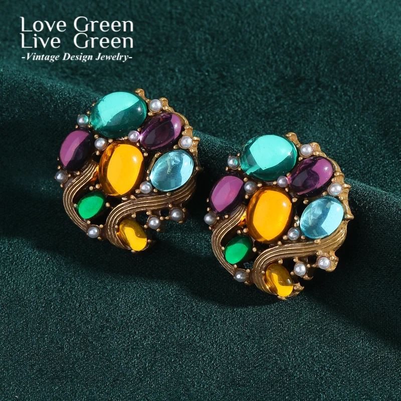 

Vintage Colored Flower Earrings Women Trending Natural Glass Elegant Luxury Quality Jewelry Fashion Designed Gift 2025