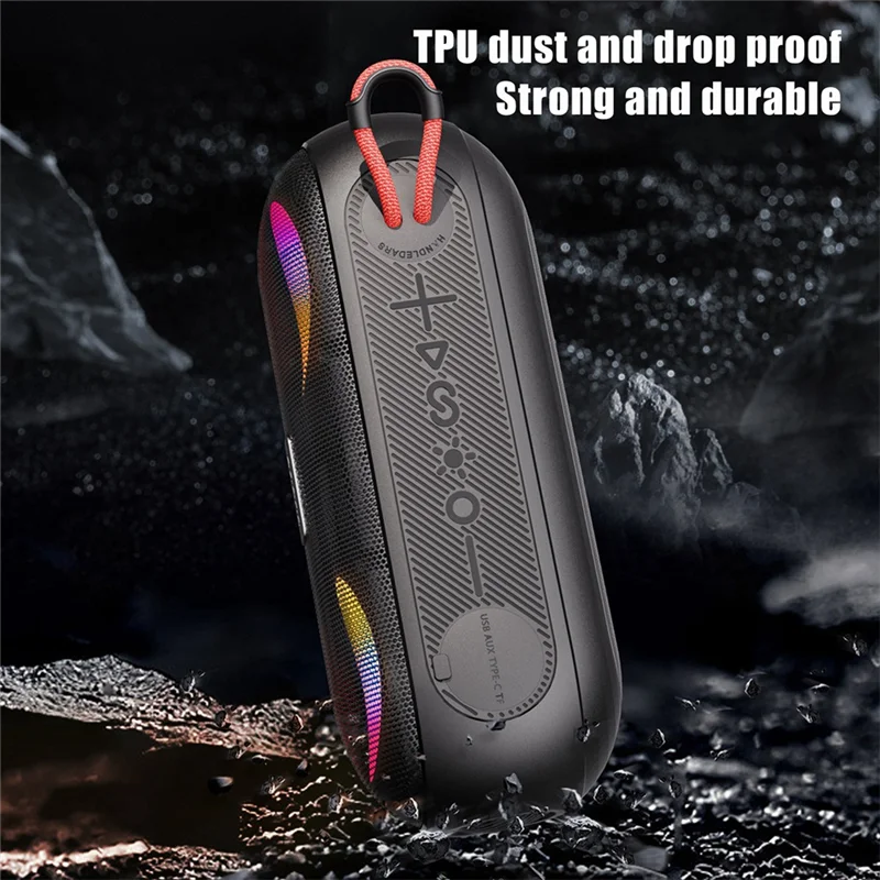 Bluetooth Speaker Subwoofer Sound Box With Waterproof LED Light Function Portable  Black Plastic For Office Outdoor Home Player