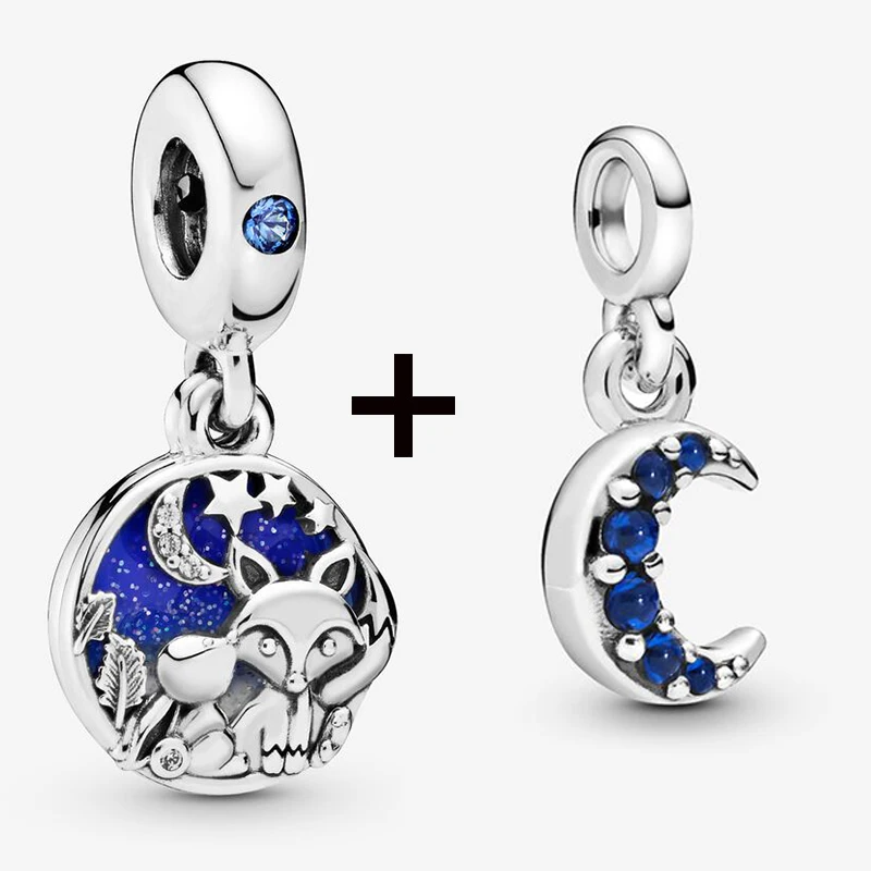 2Pc/lot Fox & Rabbit Under The Starry Sky Bead W/ Pendant Fit DIY Brand Charm Bracelet & Necklace For Women Jewelry Making Gift
