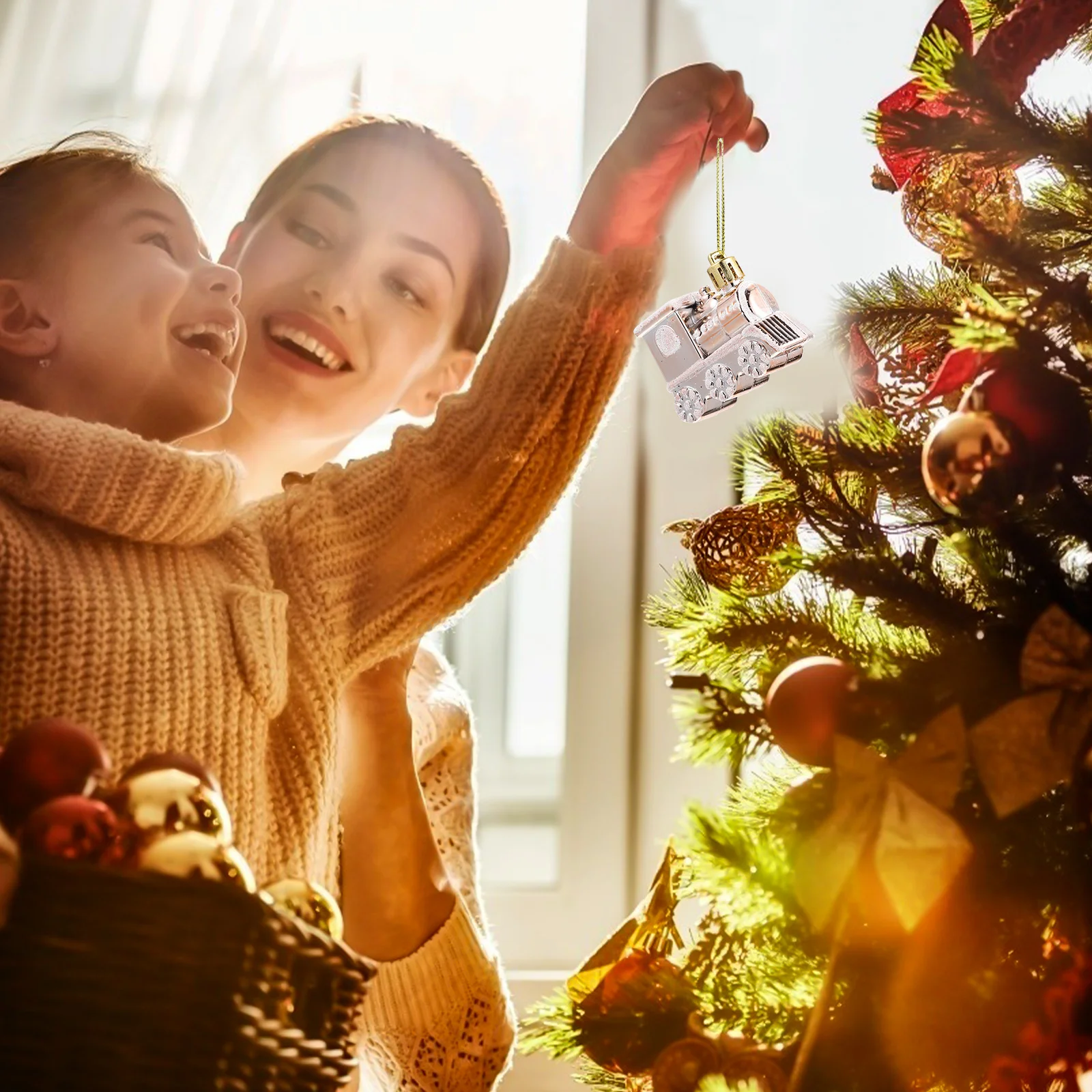 

4Pcs Xmas Tree Pendants Plastic Safe Christmas Train Decorations Wide Application Parties Weddings Christmas Pendants