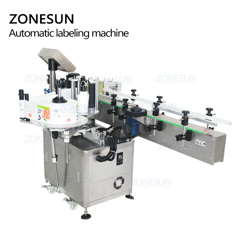 ZONESUN-máquina de etiquetado en rollo de pegatinas para botellas de agua y leche, tarro de vino redondo de tubo automático, dispensador de etiquetas