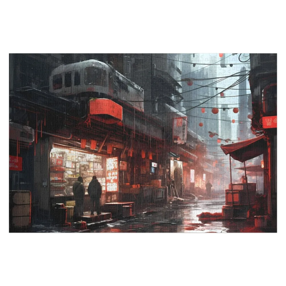 

Киберпанк-городской пейзаж: деревянный пазл с реалистичными элементами, созданными ИИ, для взрослых, с возможностью нанесения имени, детская игрушка, рождественский подарок