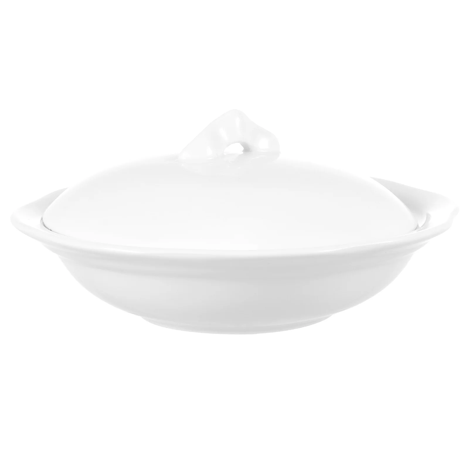 

Covered Butter Plate Ceramic Bowl White Kitchen Food Serving Bowl for Bird's Nest Abalone Dessert with Lid Non-Slip Stable