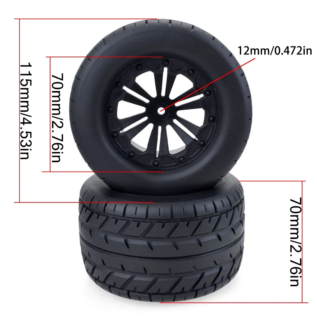 4PCS 115mm 1/10 RC 자동차 고무 타이어 휠 타이어 12mm 헥스 RC 오프로드 버기 몬스터 레드캣 HPI 트랙사스 사바지 XS TM 플럭스 LRP용