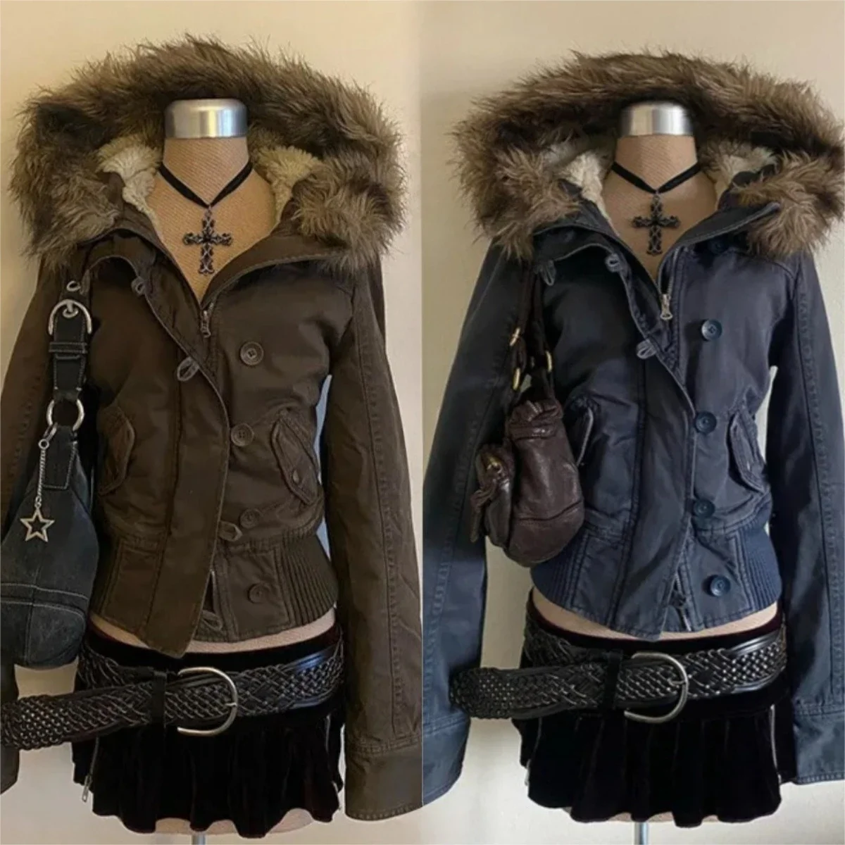 2026 Winter Safari Coats Retro Clothing Button Warm Tops Elegant Hooded American Vintage Slim Jackets with Hooded Women Casual