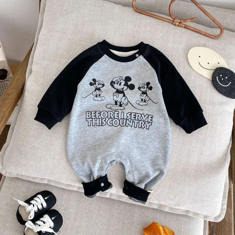 Spring Autumn Long Sleeve Boys Girl Rompers Cartoon Disney Mickey Mouse Jumpsuit Toddler Infant Rompers Kids Outfits K700