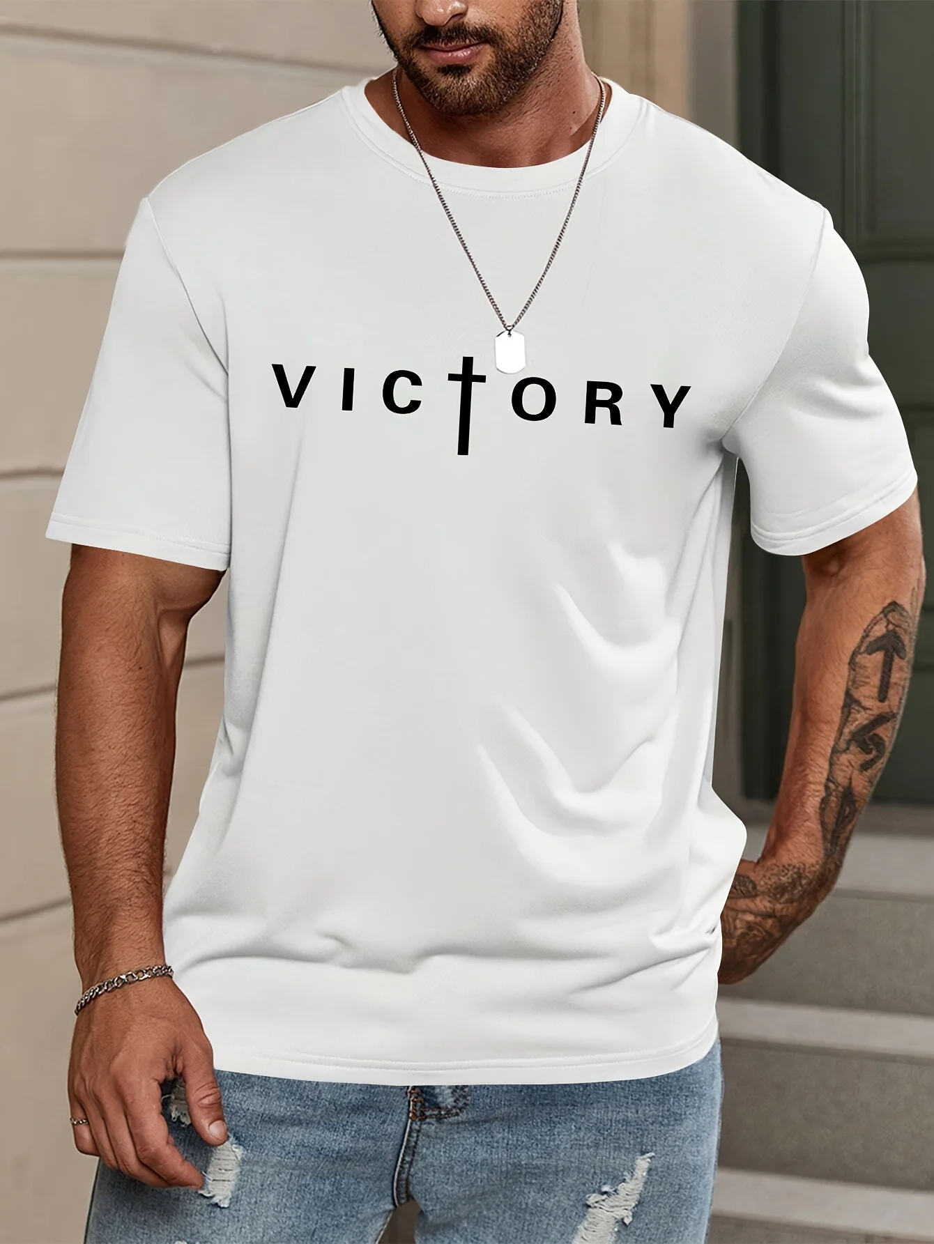 

Men's design sense victory printing sports leisure commuting versatile short sleeved T-shirt ideal choice for summer vacation