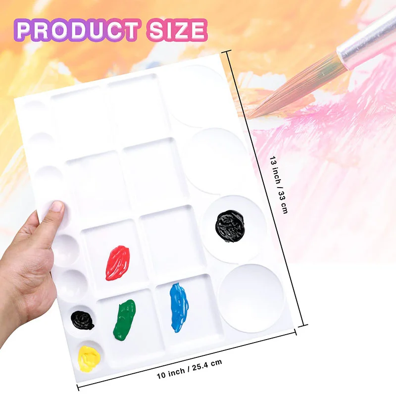 20 Wells Watercolor Paint Tray Palette Pallet Acrylic Painting Mixing Plastic Artist Large Square Palette, 13 x 10 Inches, White