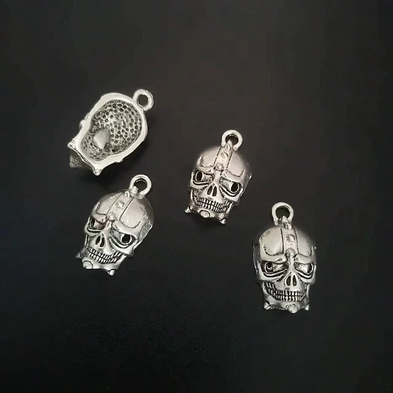 6pcs Antique Silver Alloy Skull Charms Pendants For Bracelet Necklace Jewelry Making DIY Handmand Craft 14x26mm