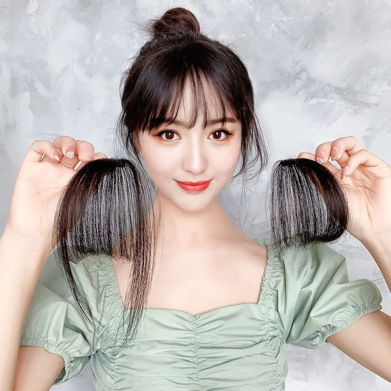 باروكة شعر صناعية للنساء مع هواء، خفيفة الوزن، غير مرئية، بدون خياطة، غرة وهمية، قطعة شعر على طراز مانغا الشهير