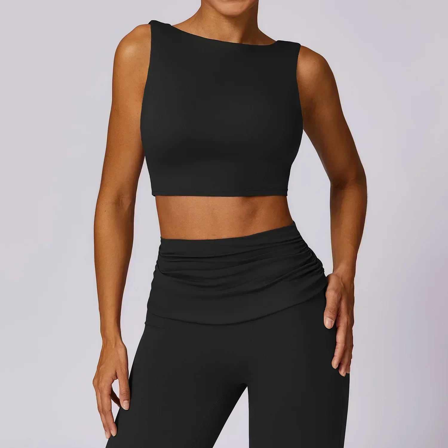 Ropa Deportiva Yogo para mujer, Top corto antigolpes acanalado, chaleco de entrenamiento deportivo para correr y Fitness