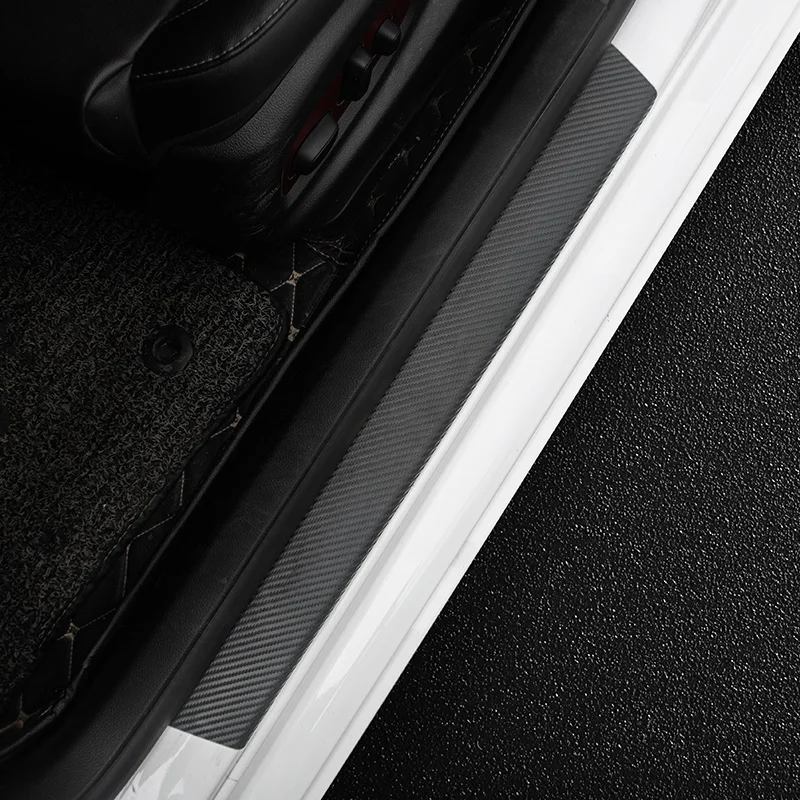 1/4/5/9Pcs Car Door Carbon Fiber Threshold Protector Decal for Trunk Bumper Sticker Three Red Lines view 5