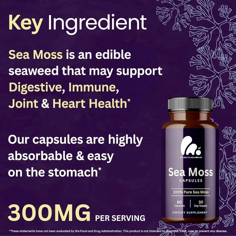 

Seaweed supplement, 100% organic seaweed, for skin health, immunity, digestion, and intestinal support, 300mg powder capsules