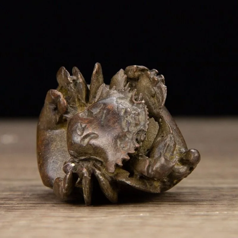 Antique Crab Figurine: “Wealth From All Directions” Collectible Tea Table Ornament Tea Pet Figurine for Great Wealth