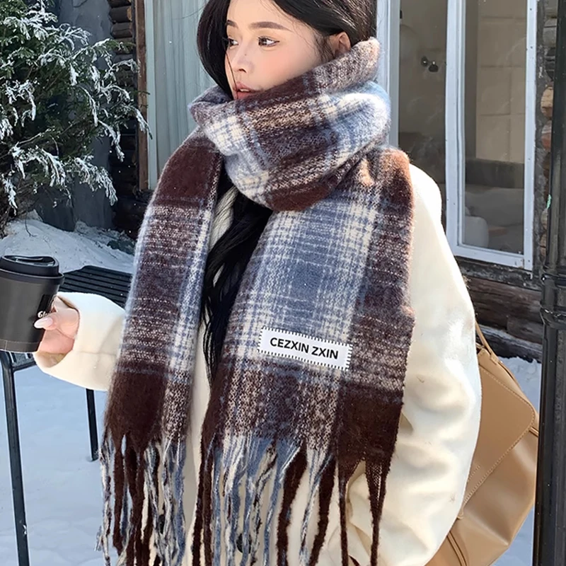2025 New Plaid Scarf Women Autumn And Winter Korean Style Fashion All-match Thick Warm Couple Neck Scarf