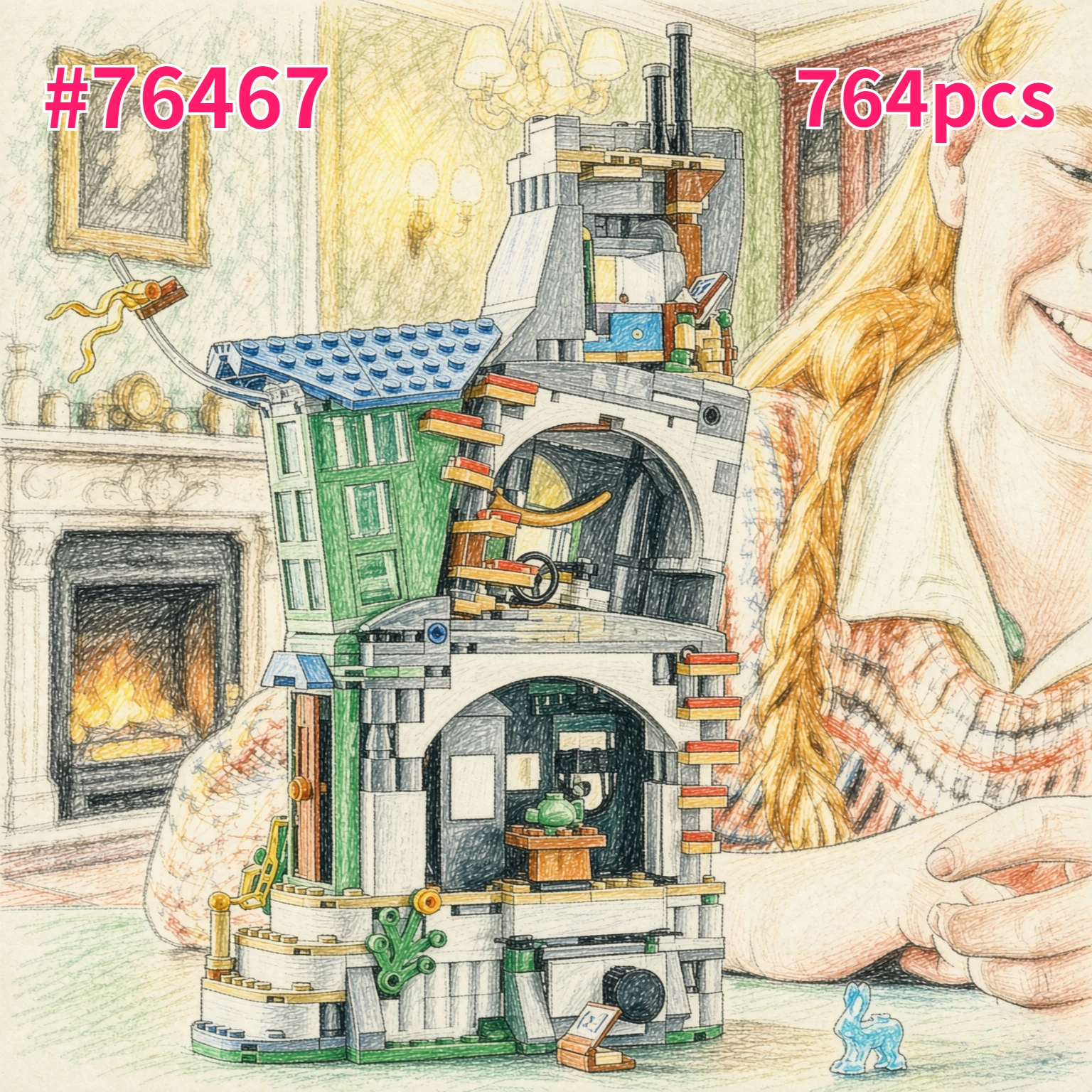 Icons Popular, 764 Piezas, Mundo Mágico de Harry, 25.º Aniversario, Casa de Luna Lovegood, Bloques de Construcción, Rompecabezas, Modelo de Juguete para Regalo