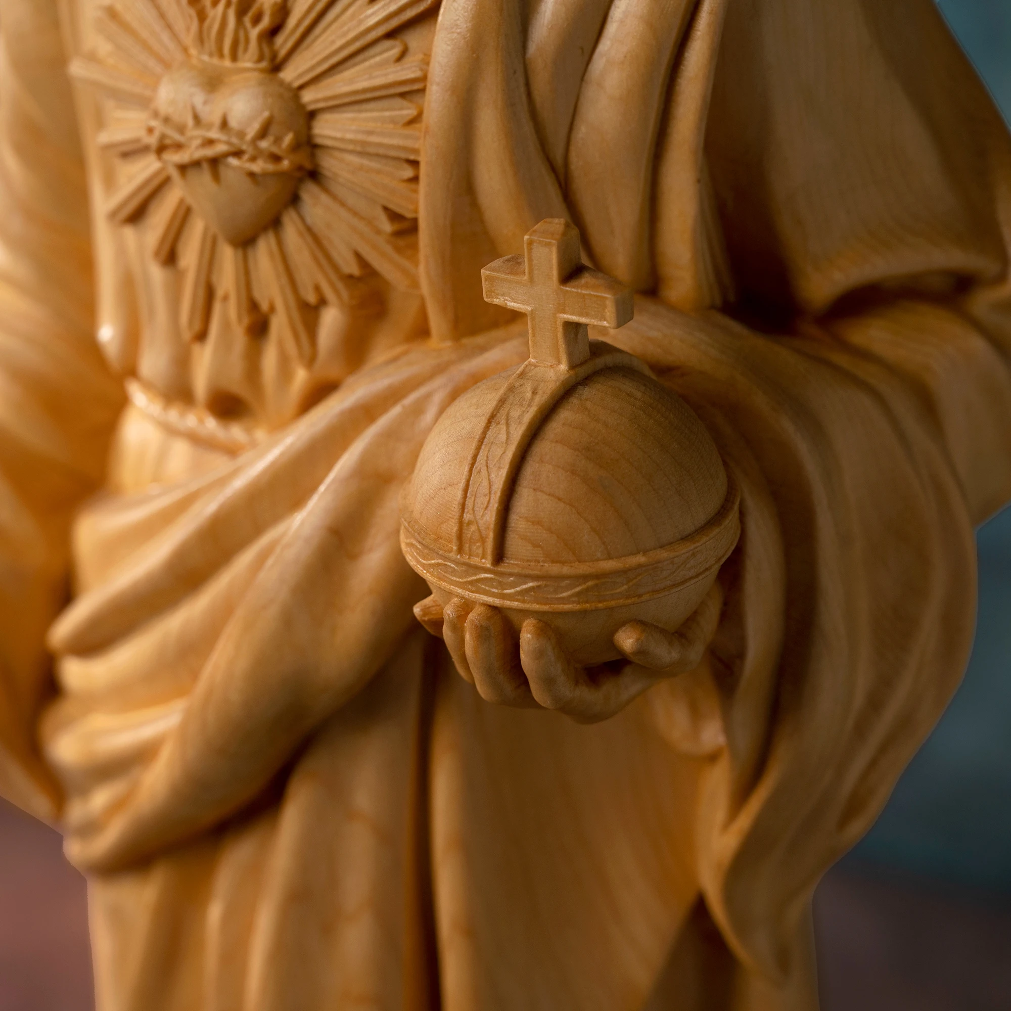 Imagem -05 - Estátua de Jesus Oração do Sagrado Coração Escultura em Madeira Buxo Santo Imagem Religiosa Católica Decoração Altar Cristão Escultura