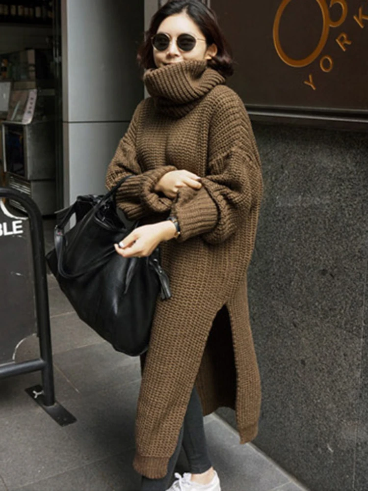 

Winter Women Dress Knitted Dresses Pullover Women's Jumper Turtleneck Sweater Female Women Warm Sweater Thick Winter Vestidos