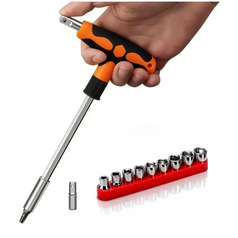1/4 T-förmiger Sechskant-Steckschlüssel 5-13mm Verchromter Schraubenschlüssel T-förmiger Austauschbarer Bit-Schraubendreher Manuelles Werkzeug Schraubendreher-Bit-Set – Detail 8