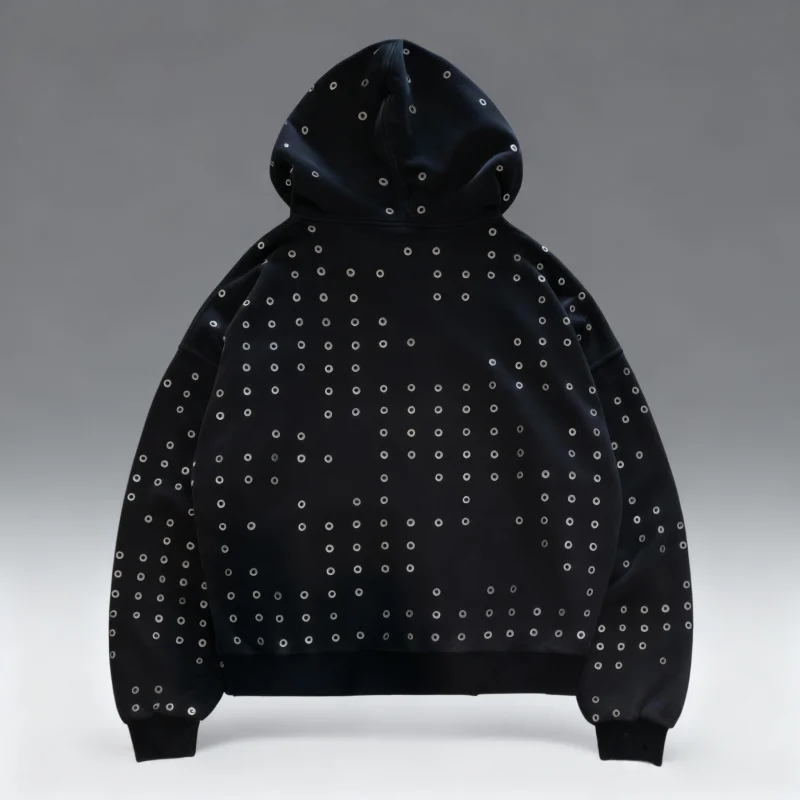 سترة بغطاء للرأس مزخرفة بعيينة سوداء للجنسين، سترة Y2K كبيرة الحجم ملابس الشارع، سويت شيرت كاجوال بقلنسوة للرجال والنساء #2