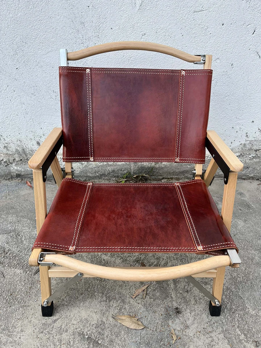 Kursi malas bangku beech lipat kulit sapi