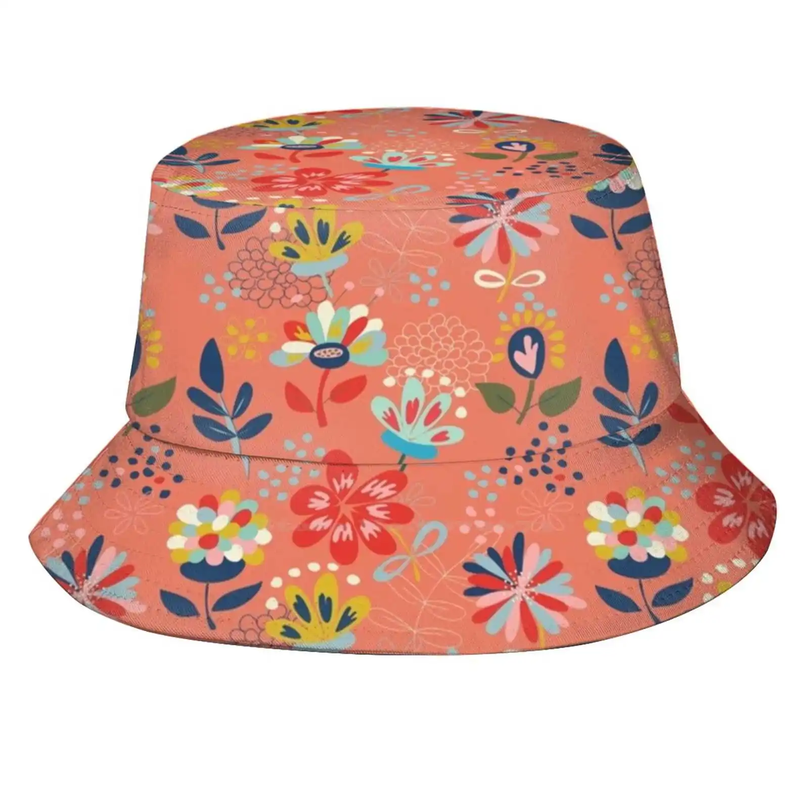 Wild Flowers Unisex Fisherman Hats Cap Floral Pattern Surface Elegant Sweet Yellows Pink Salmon Pastel Red Flowers Nature