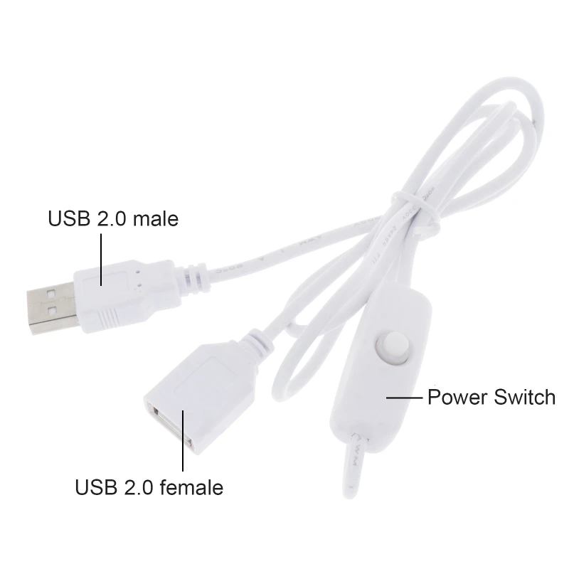 1PCS 1m USB White Cable Male to Female with ON/OFF Cable Extension Toggle for USB Lamp USB Fan Drop Shipping