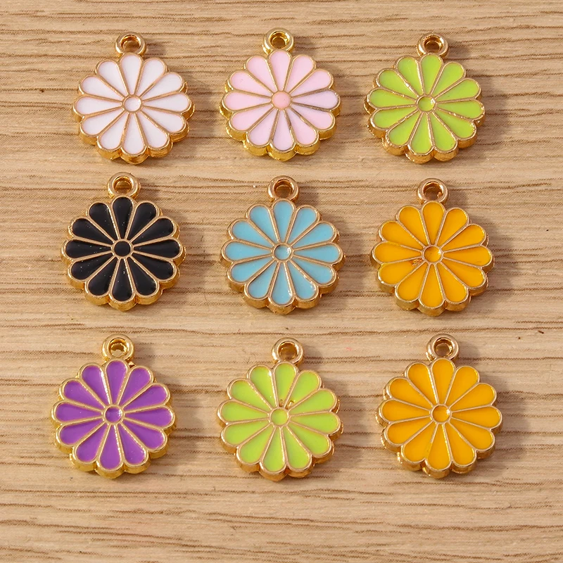 10 Stück niedliche, bunte Emaille-Blumenanhänger zum Basteln von Anhängern, Halsketten, Ohrringen, Armbändern, DIY-Bastelarbeiten und Schmuckzubehör – Detail 12