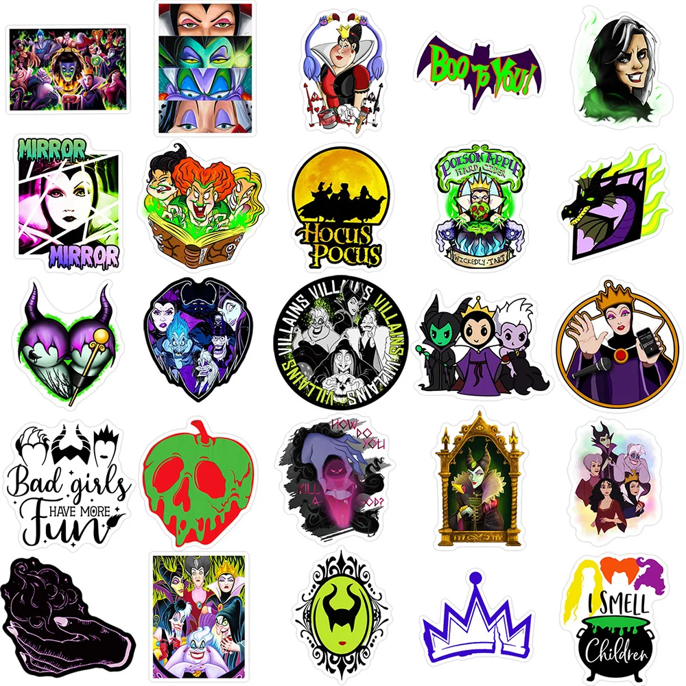 10/30/50PCS Disney Cartoon Magic Villain Witch Maleficent Queen Stickers for Kids DIY Phone Laptop Car Waterproof Cool Decal Toy