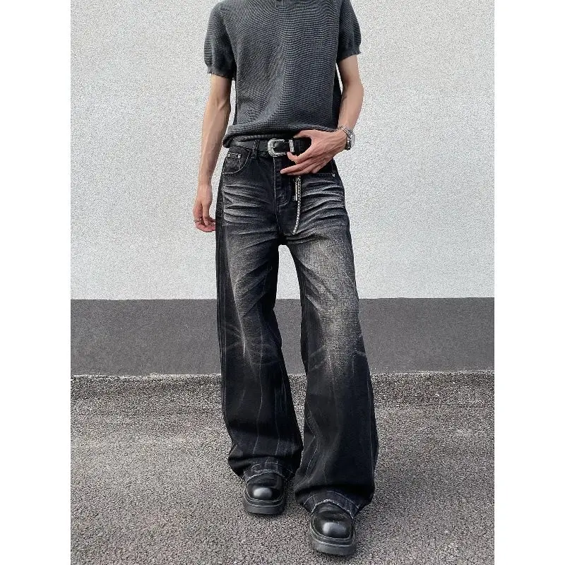 Men's Street Retro Black Jeans Hip-hop Pants Bottoms Cool Boy High Waist Vintage Spring Sweatpants Male Straight Trousers