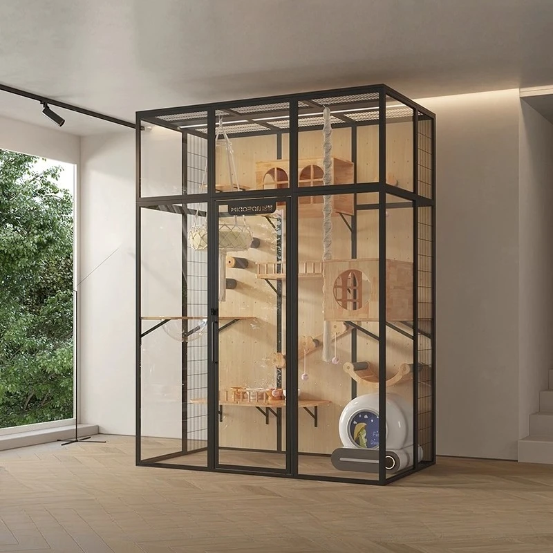 Tianhe model cat cage cat villa panoramic glass solid wood DIY nest pet house panoramic glass cage