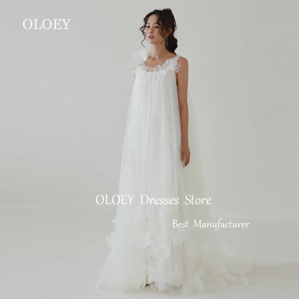 

OLOEY Elegant A Line Wedding Dress Korea Photoshoot Ivory Long Bridal Gown Sleeveless Floor Length Soft Tulle Custom Made