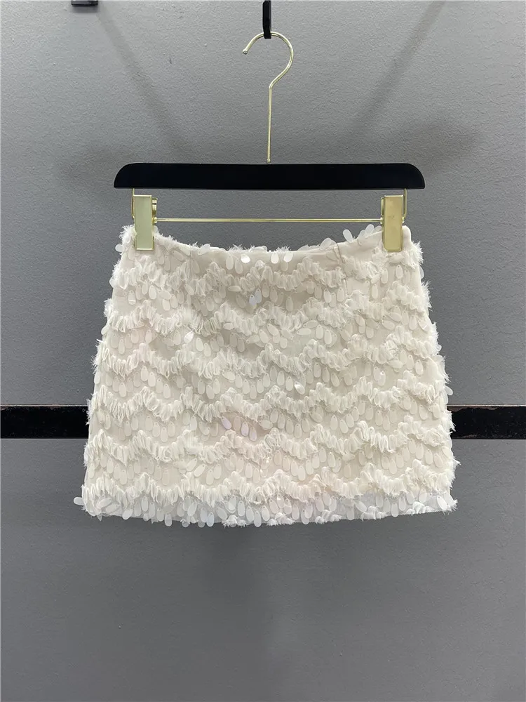 

Shiny Sequin Sexy Mermaid Short Skirt Women's Bodycon Slimming Skirt Summer New Style Casual Cotton Blend Zipper Closure