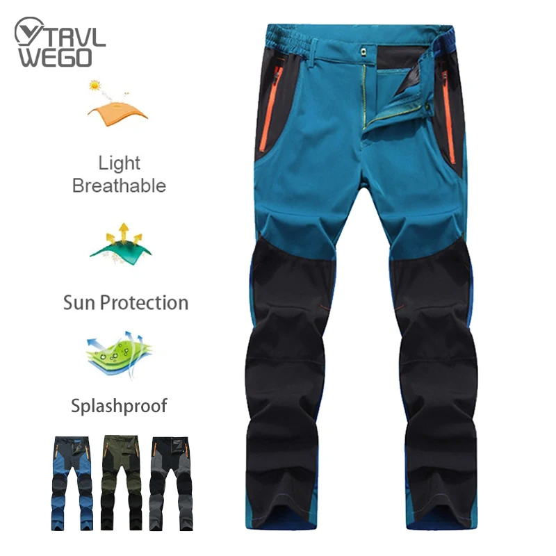 TRVLWEGO Men Summer Hiking Pants Camping Trousers Wear-resistant Water Splash Prevention Quick Dry UV Resistant Elastic Thin