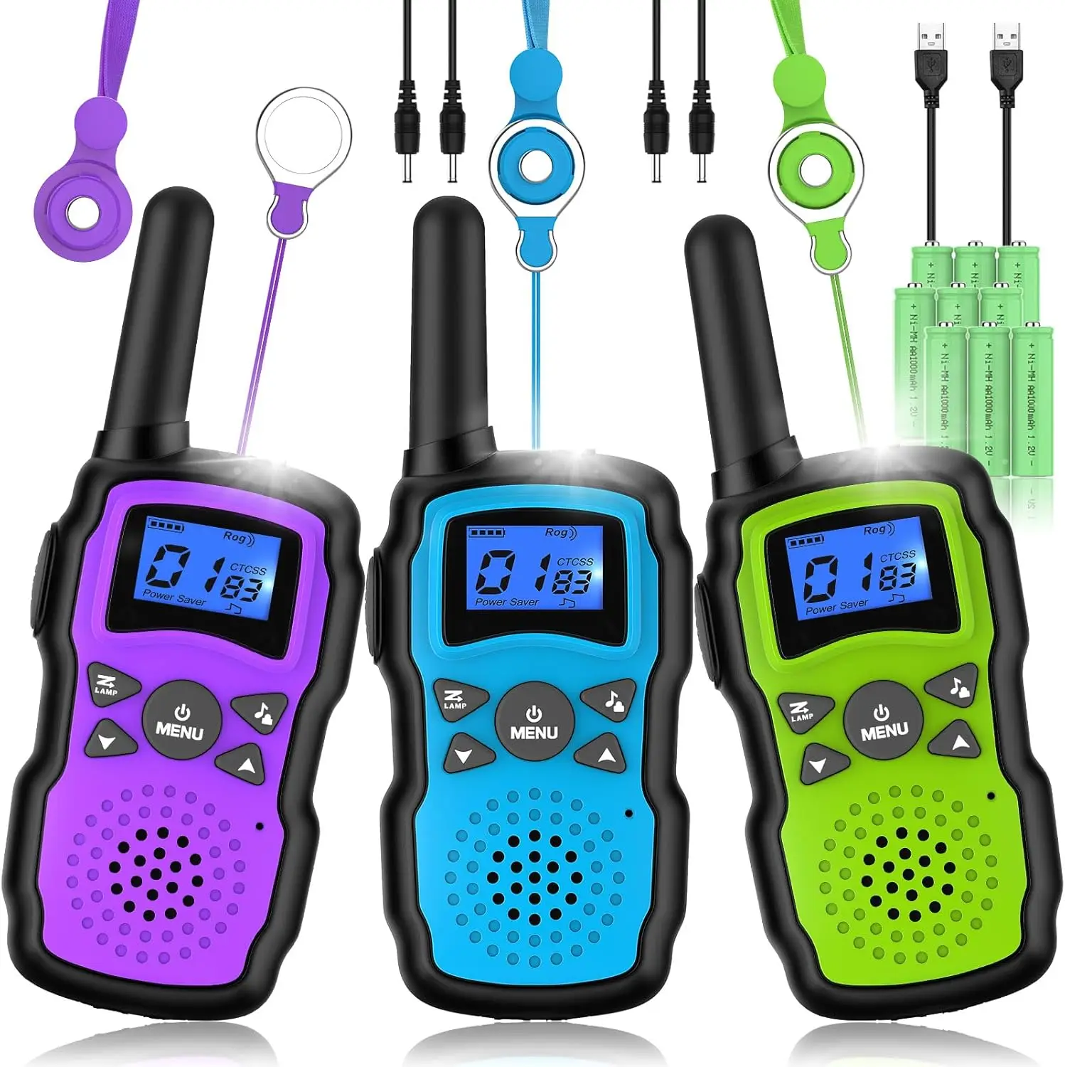 

Kids Walkie Talkies Long Range Rechargeable 3 Pack with USB Charger, Camping Toy Gift for Boys Girls Family