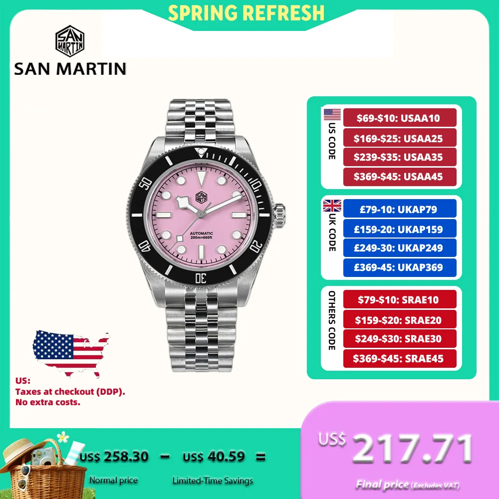 

San Martin 40mm Enamel Dial NH35 Automatic Watch Men Brown Bezel Luxury Snowflake BGW-X1 Sapphire Dive SN0128