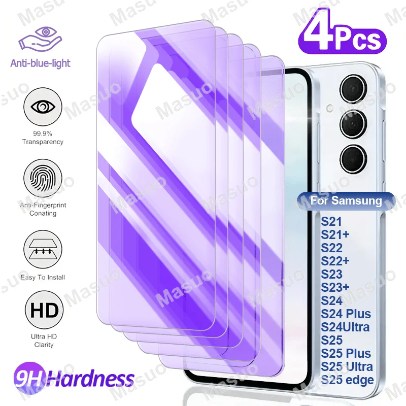 

4PCS for Galaxy S26/S25/S24 Edge/Ultra/Pro, S26/S25/S24/S23/S22/S21 Blue Light Blocking Film - Eye-Caring & High Transparency,