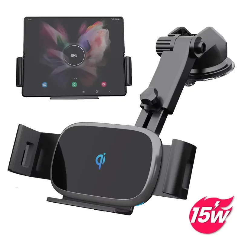 Automatic Clamping Qi Kc 15W Fast 2 Coils Wireless Car Charger Air Vent Mount Phone Holder for Galaxy Z Fold 3 Z Flip