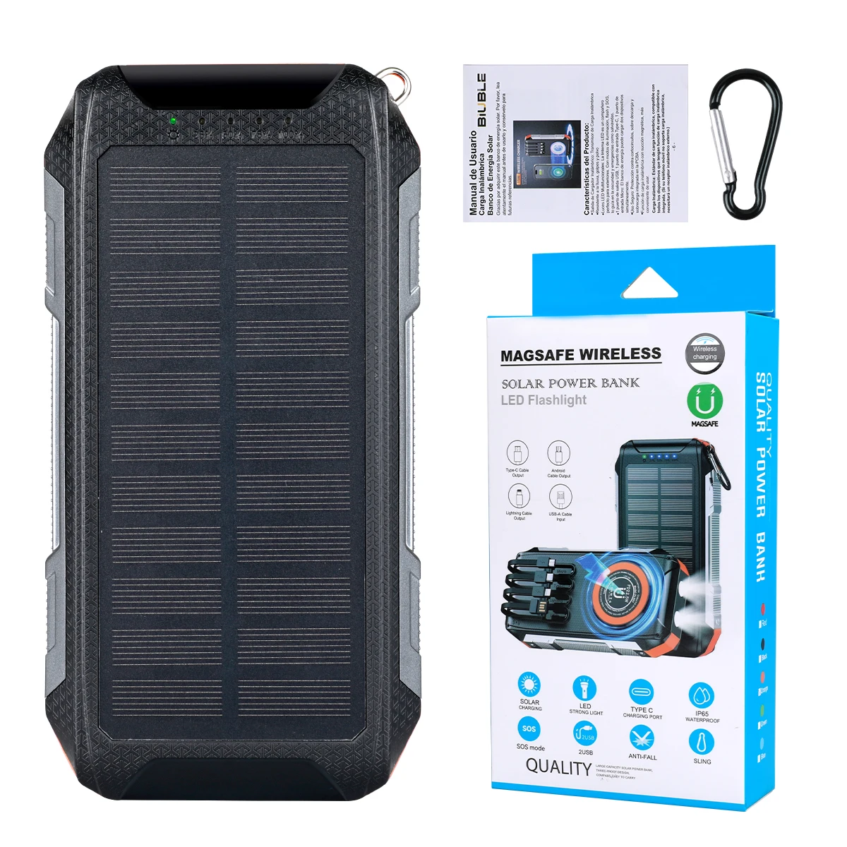 20000 mAh Solarpanel-Powerbank mit großer Kapazität, tragbares Outdoor-Handy-Ladegerät für iPhone 15 Samsung S21 – Detail 8