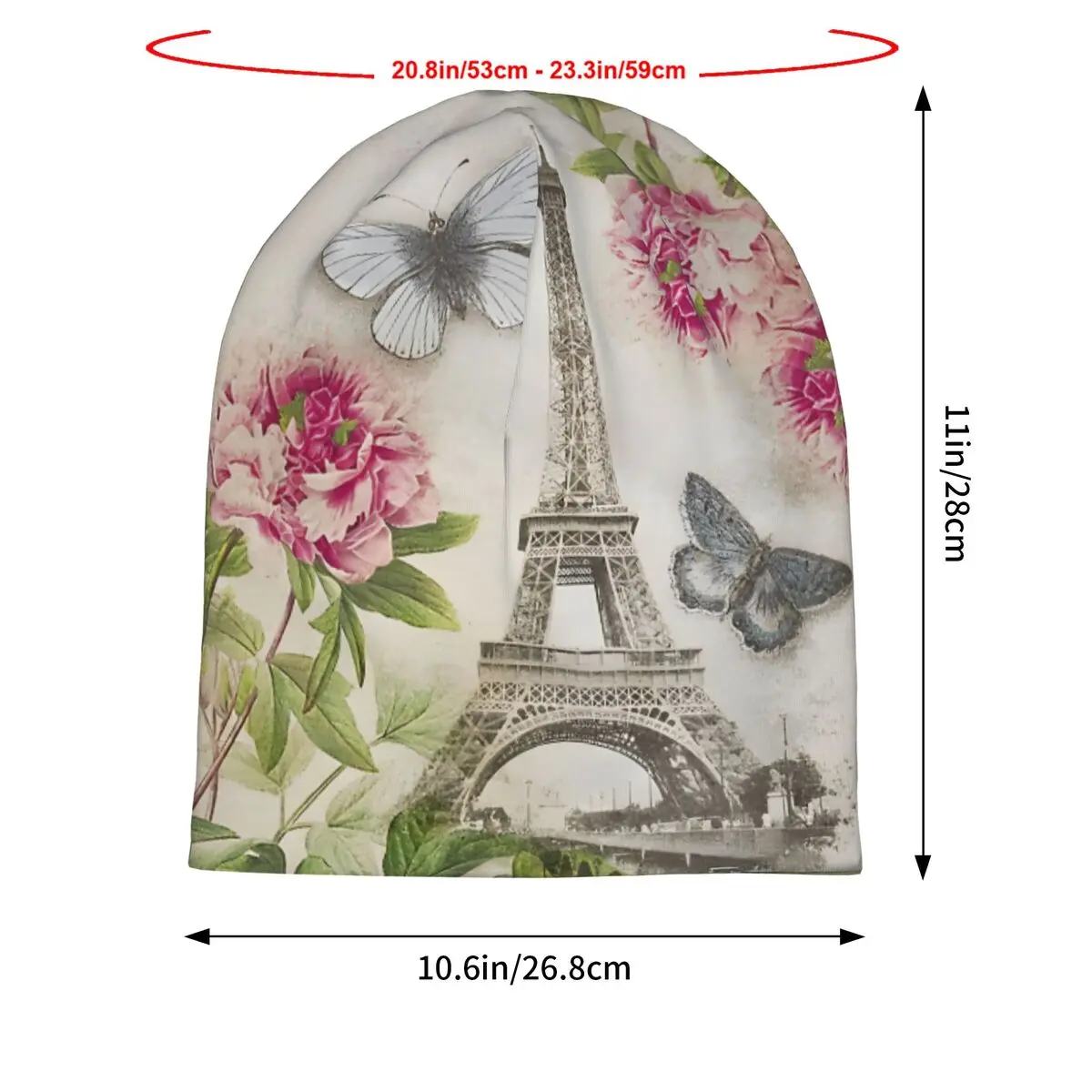 French Floral Paris Eiffel Tower Autumn Female Thin Beanies Double Used Cycling Bonnet Hats