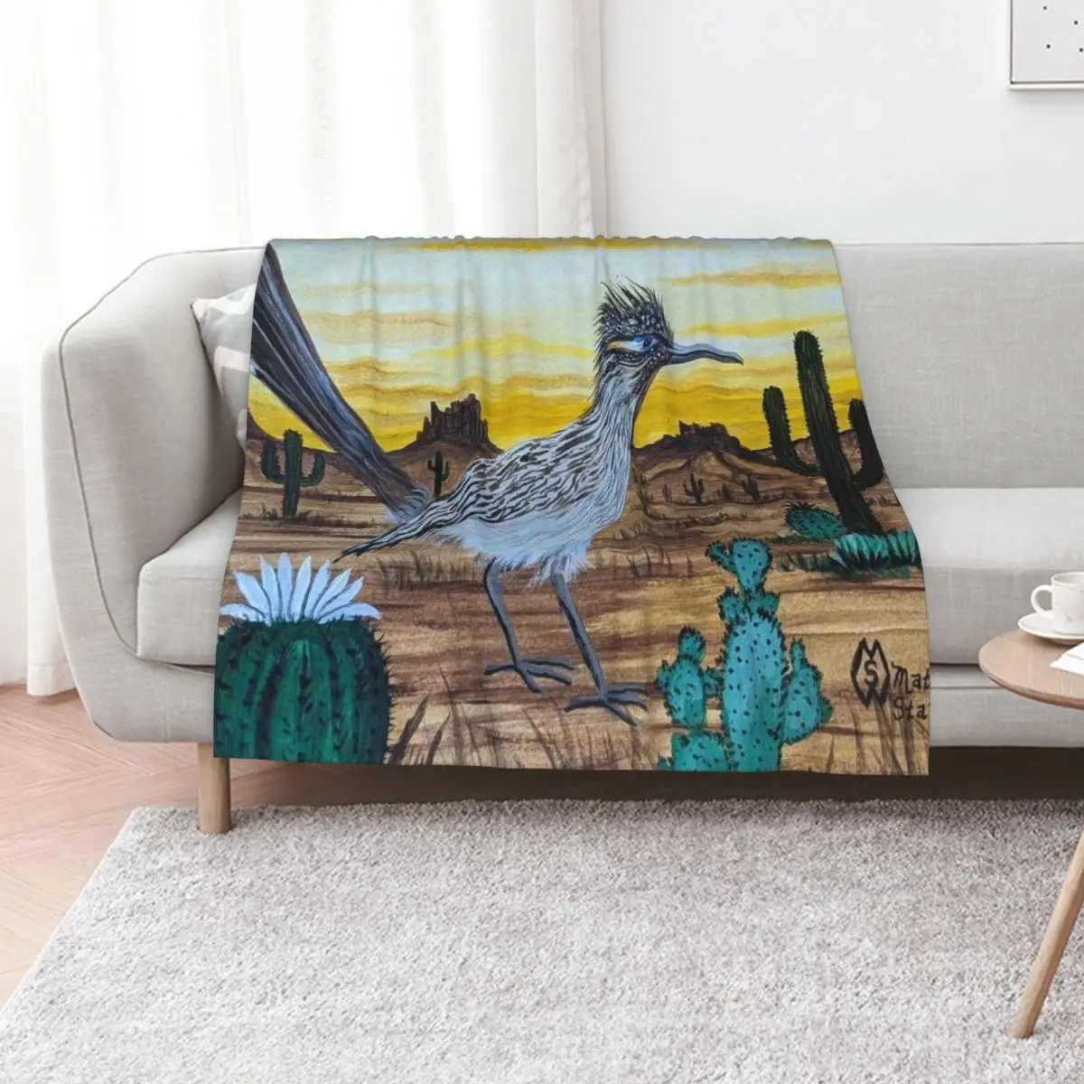 

Roadrunner in the desert at sundown Throw Blanket Multi-Purpose Camping Luxury Personalized Gift Blankets