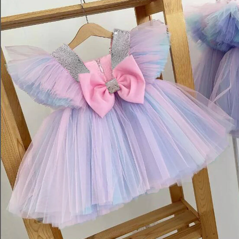 Toddler Bow sequin Baby Girl Party Dress Baptism 1st Birthday Princess Wedding Kids Dresses for Girl Wedding Bridemaid Prom Gown