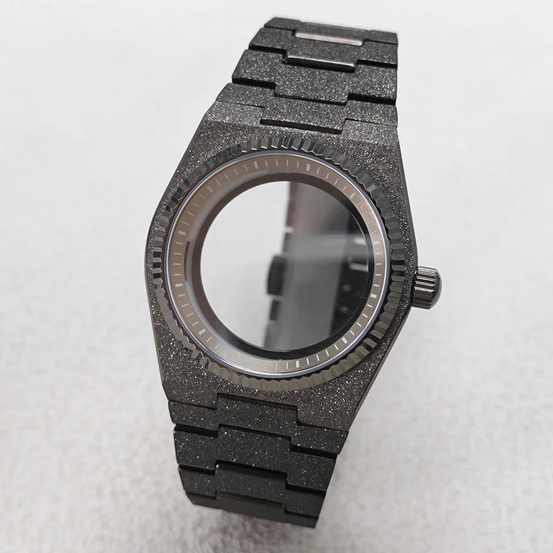 40mm Mod PRX Super Player Watch Case with Bracelet Sparkle Sand Blasting Gun Grey Fits NH34 NH35 NH36 Movements Dive Watch Case