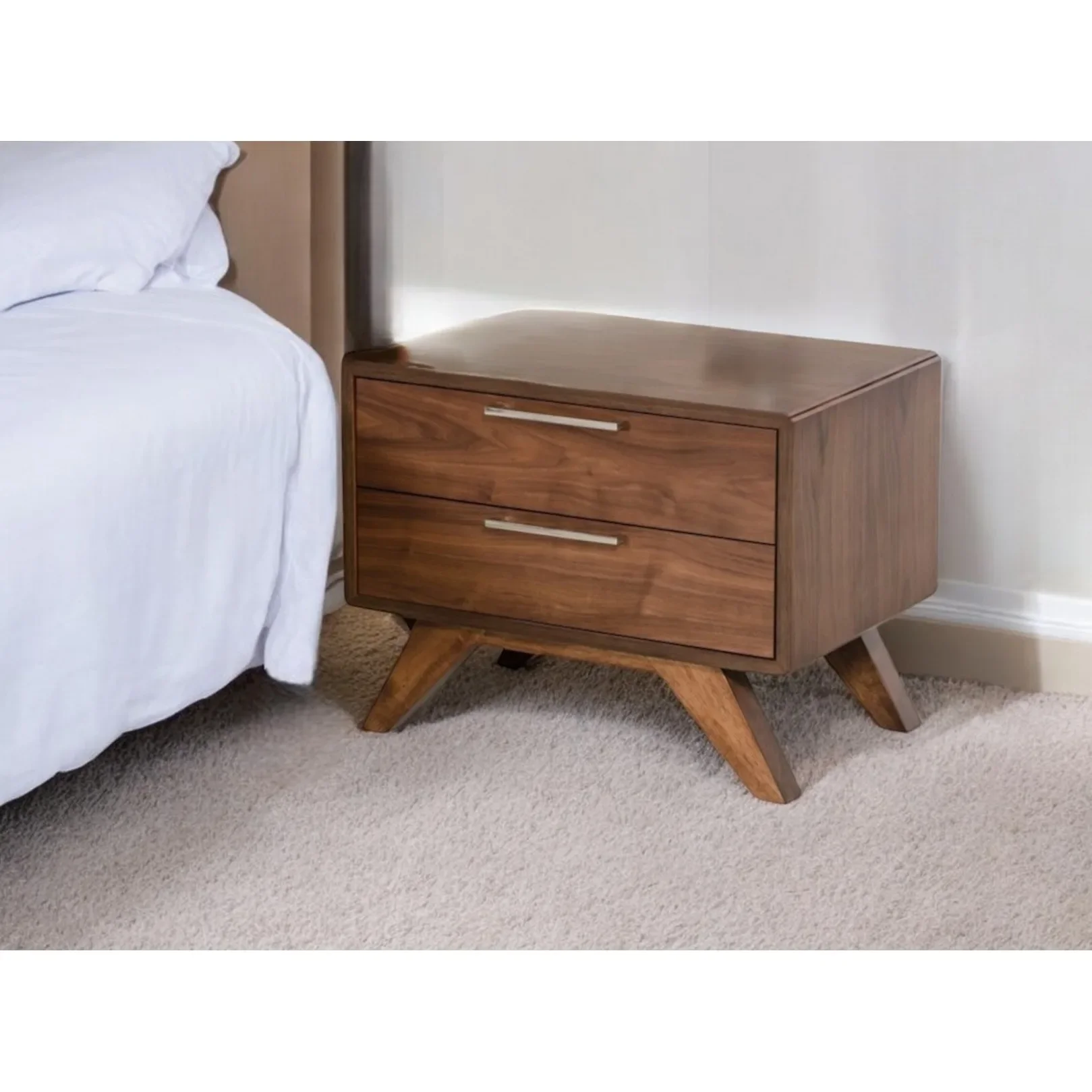 Modern Deluxe Double Drawer Bedside Table Solid Wood Bedside Table Wireless Charging Apartment Bedroom Hospital Gym Use