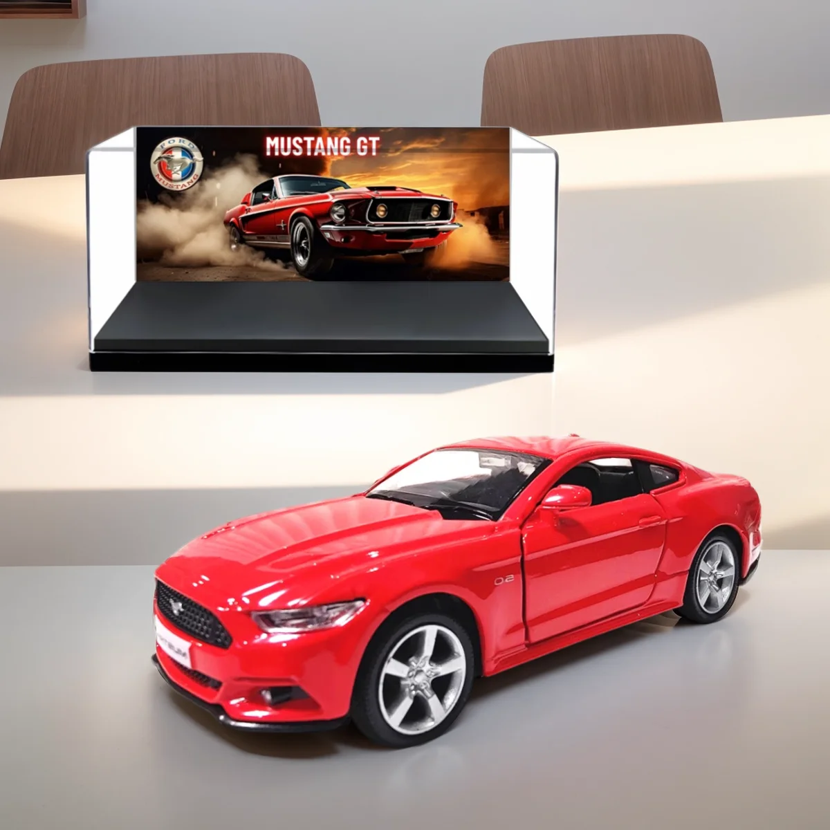 

Ford Mustang GT 1:36 Scale with Acrylic Case, Pullback Toy Car Model Diecast Vehicle Replica Xmas Gift Kid Boy Toy