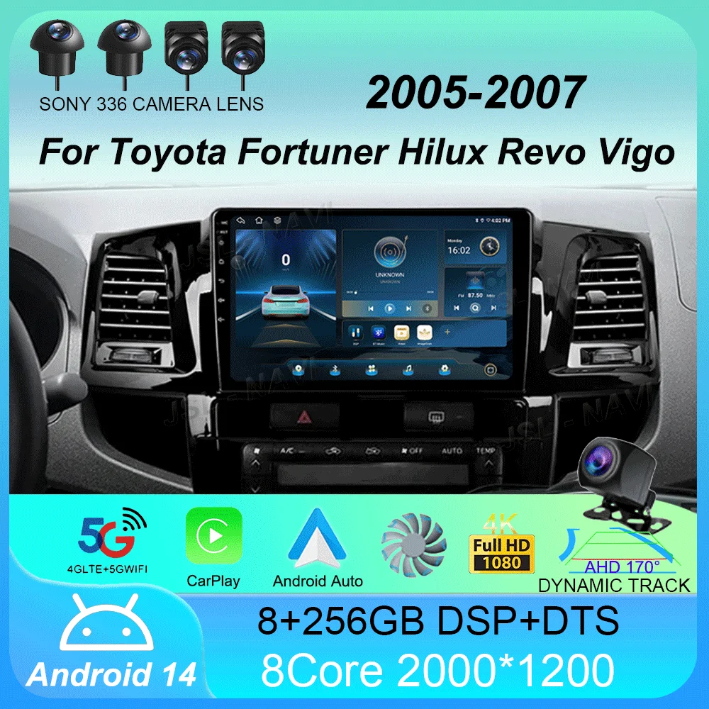 راديو السيارة أندرويد 14 Carplay مشغل وسائط متعددة لتويوتا فورتشنر هايلكس ريفو فيجو 2005-2007 Autoradio ستيريو 2din رئيس وحدة