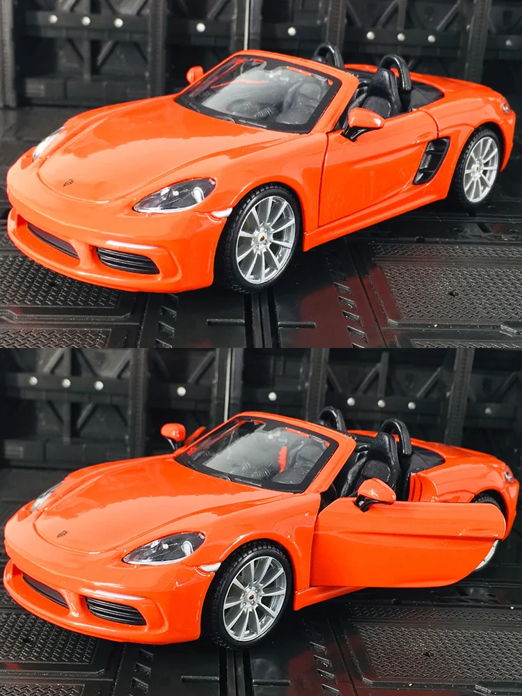 Bburago 1:24 porsche 718 liga modelo de carro ornamentos estáticos roda dianteira direção ligação brinquedo conversível porta dupla brinquedo aniversário