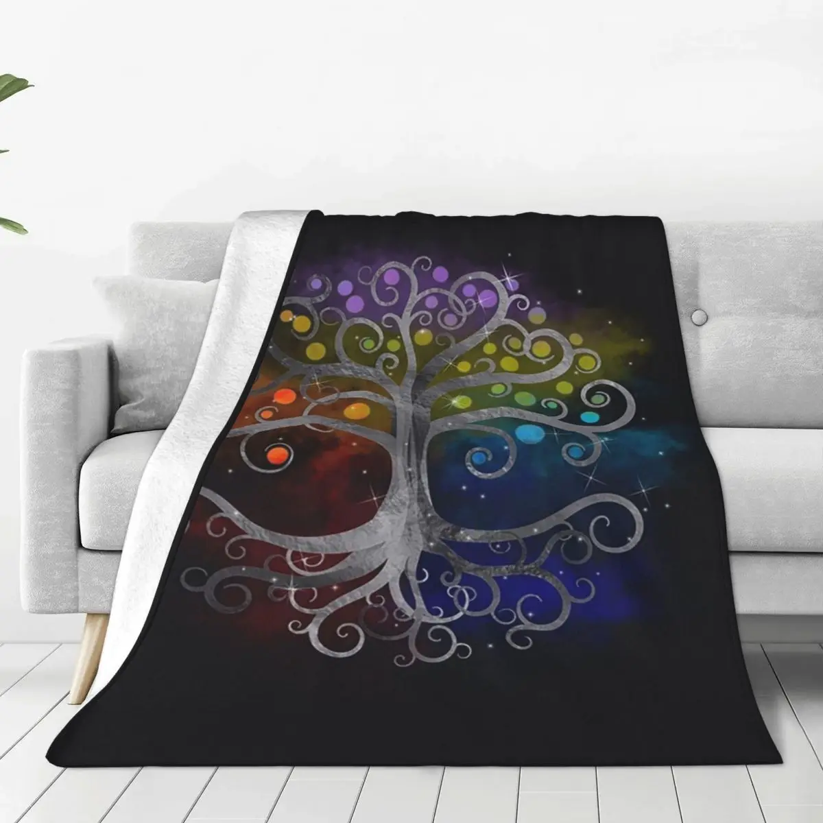 Tree Of Life Silver Swirl Blanket Fleece Breathable Sofa Throw Blankets For Home Bedroom Outdoor Throws Bedspread Quilt